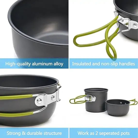 Odoland Camping Cookware Stove Carabiner Canister Stand Tripod and Stainless Steel Cup, Tank Bracket, Fork Spoon Kit for Backpacking, Outdoor Camping Hiking and Picnic - Image 3